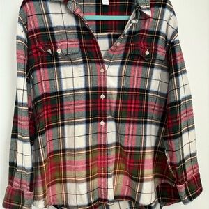 Distressed Plaid Button-Up Shirt
